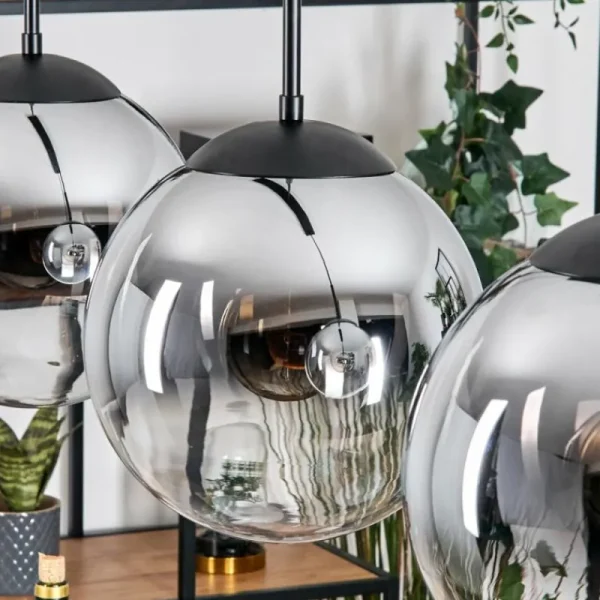 hofstein Gastor Suspension, Boule lumineuse, Suspension Chrome, Clair, Fumé, 3 lumières* Lampes Modernes