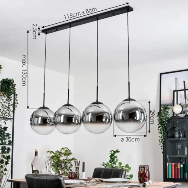 hofstein Gastor Suspension, Boule lumineuse, Suspension Chrome, Clair, Fumé, 4 lumières* Lampes Modernes