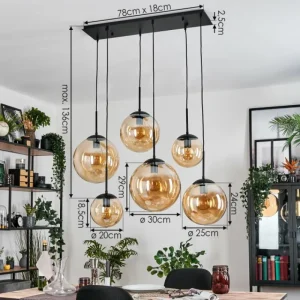 hofstein Gastor Suspension, Boule lumineuse, Suspension Ambre, 6 lumières* Lampes En Verre