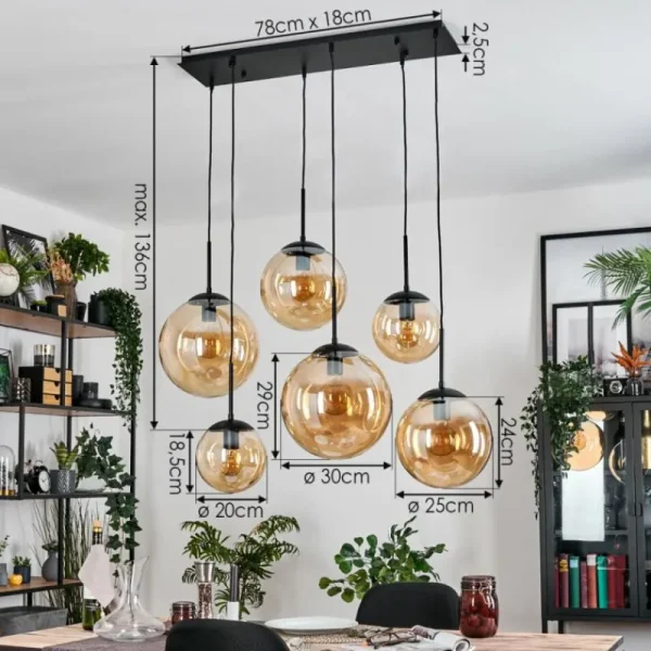 hofstein Gastor Suspension, Boule lumineuse, Suspension Ambre, 6 lumières* Lampes En Verre