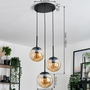 hofstein Gastor Suspension, Boule lumineuse 30 cm Ambre, 3 lumières* Lampes En Verre