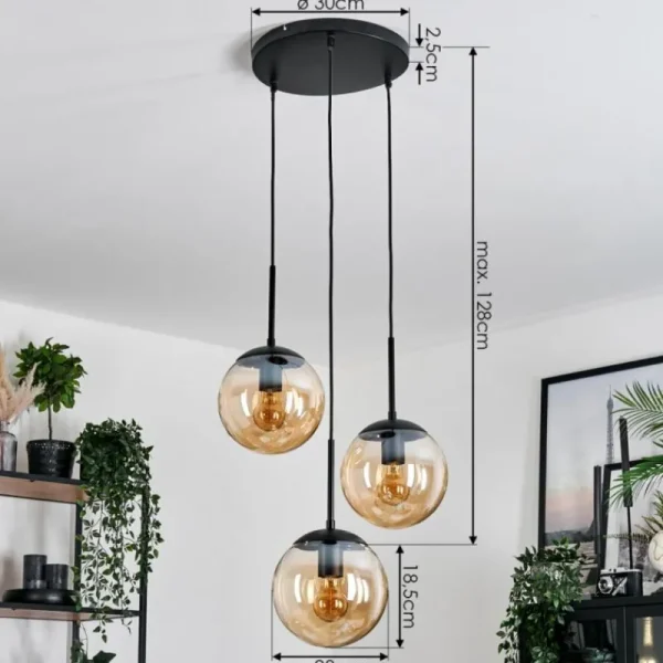 hofstein Gastor Suspension, Boule lumineuse 30 cm Ambre, 3 lumières* Lampes En Verre