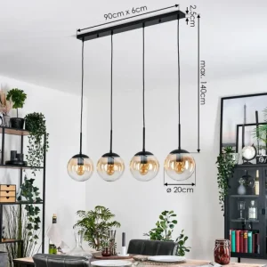 hofstein Gastor Suspension, Boule lumineuse, Suspension Ambre, Clair, 4 lumières* Lampes En Verre