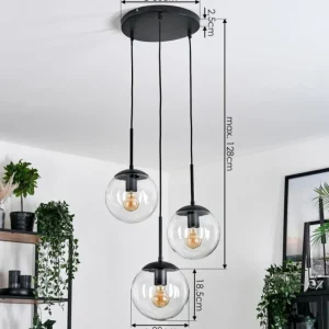 hofstein Gastor Suspension, Boule lumineuse 30 cm Clair, 3 lumières* Lampes En Verre