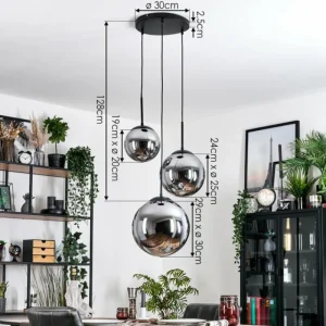 hofstein Gastor Suspension, Boule lumineuse 30 cm Fumé, 3 lumières* Lampes Modernes