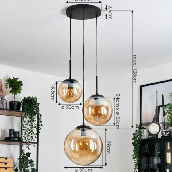 hofstein Gastor Suspension, Boule lumineuse Ambre, 3 lumières* Lampes En Verre