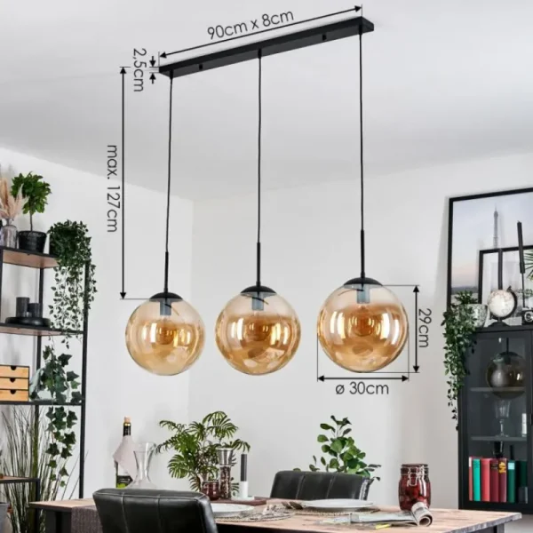 hofstein Gastor Suspension, Boule lumineuse, Suspension Ambre, 3 lumières* Lampes En Verre