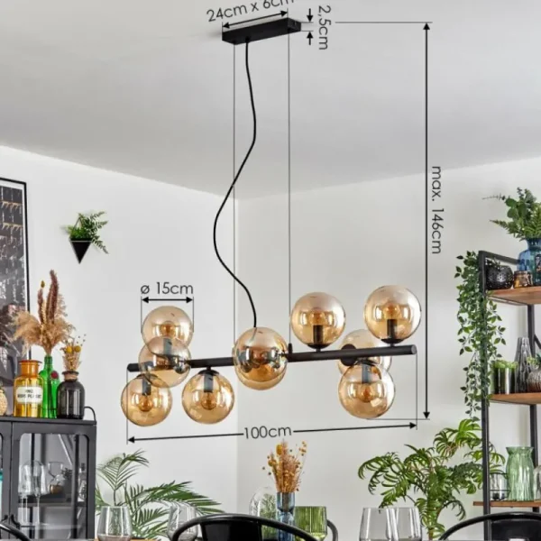 hofstein Gastor Suspension, Boule lumineuse, Suspension Ambre, 10 lumières* Lampes En Verre