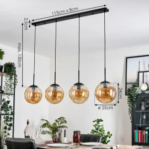 hofstein Gastor Suspension, Boule lumineuse, Suspension Ambre, 4 lumières* Lampes En Verre