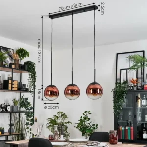 hofstein Gastor Suspension, Boule lumineuse, Suspension 20 cm Clair, Cuivré, 3 lumières* Lampes En Verre