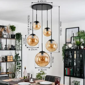 hofstein Gastor Suspension, Boule lumineuse 45 cm Noir, 5 lumières* Lampes En Verre