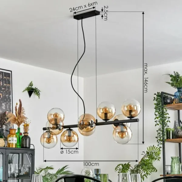hofstein Gastor Suspension, Boule lumineuse, Suspension Ambre, Clair, 10 lumières* Lampes En Verre