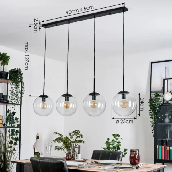 hofstein Gastor Suspension, Boule lumineuse, Suspension Clair, 4 lumières* Lampes En Verre