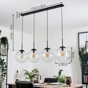 hofstein Gastor Suspension, Boule lumineuse, Suspension Clair, 4 lumières* Lampes En Verre
