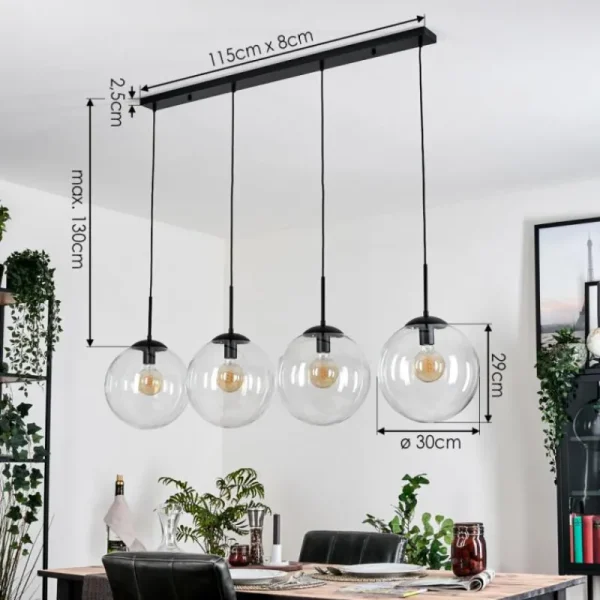 hofstein Gastor Suspension, Boule lumineuse, Suspension Clair, 4 lumières* Lampes En Verre