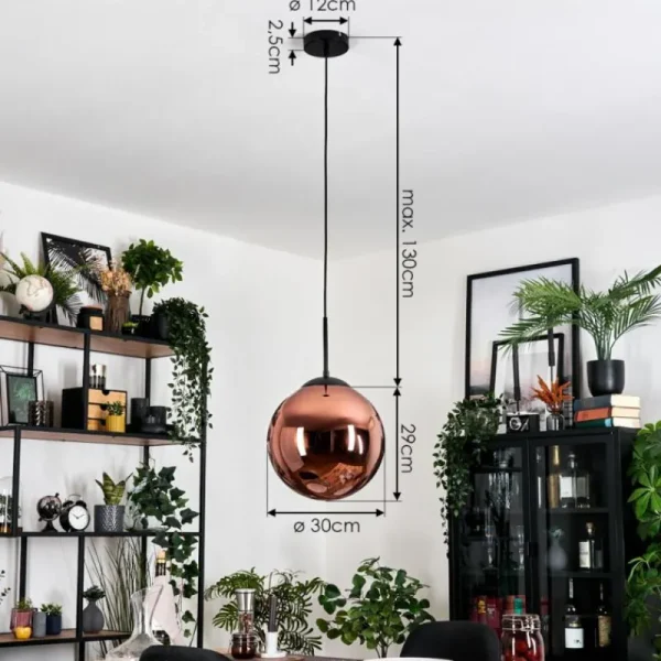 hofstein Gastor Suspension, Boule lumineuse, Suspension Cuivré, 1 lumière* Lampes En Verre