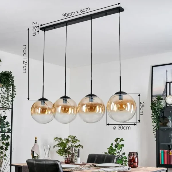 hofstein Gastor Suspension, Boule lumineuse, Suspension Ambre, Clair, 4 lumières* Lampes En Verre