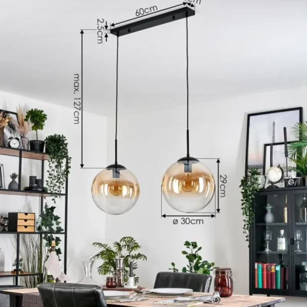 hofstein Gastor Suspension, Boule lumineuse Noir, 2 lumières* Lampes En Verre