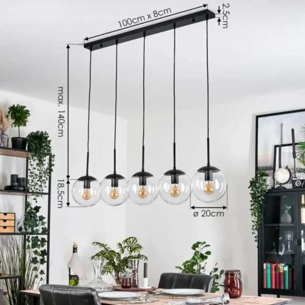 hofstein Gastor Suspension, Boule lumineuse, Suspension Clair, 5 lumières* Lampes En Verre
