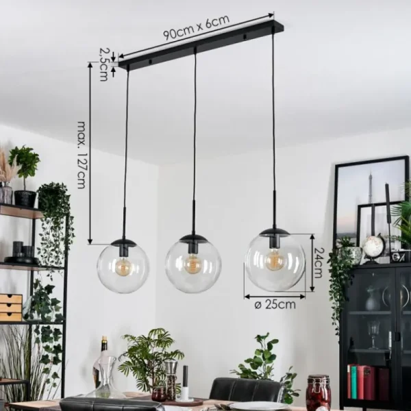 hofstein Gastor Suspension, Boule lumineuse Noir, 3 lumières* Lampes En Verre