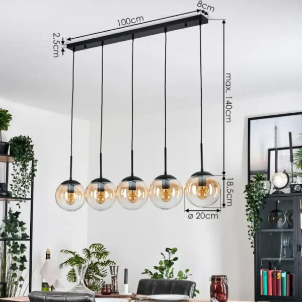hofstein Gastor Suspension, Boule lumineuse, Suspension Ambre, Clair, 5 lumières* Lampes En Verre