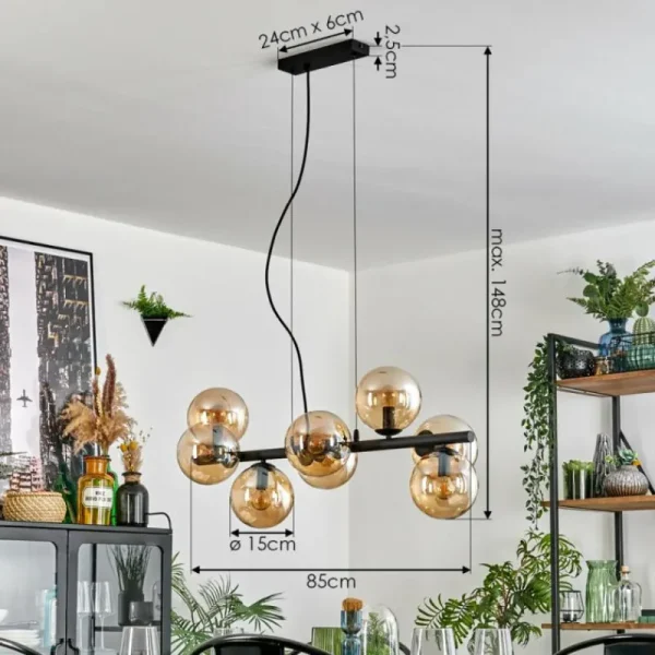 hofstein Gastor Suspension, Boule lumineuse, Suspension Ambre, 8 lumières* Lampes En Verre