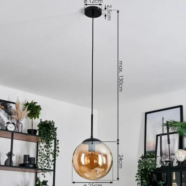 hofstein Gastor Suspension, Boule lumineuse 25 cm Ambre, 1 lumière* Lampes En Verre