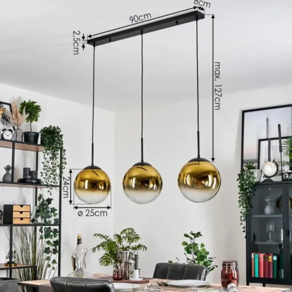 hofstein Gastor Suspension, Boule lumineuse, Suspension Or, Clair, 3 lumières* Lampes En Verre