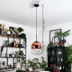 hofstein Gastor Suspension, Boule lumineuse, Suspension Clair, Cuivré, 1 lumière* Lampes En Verre