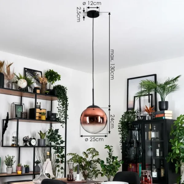 hofstein Gastor Suspension, Boule lumineuse, Suspension Clair, Cuivré, 1 lumière* Lampes En Verre
