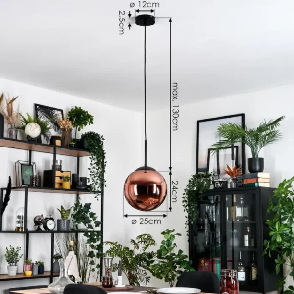hofstein Gastor Suspension, Boule lumineuse, Suspension Cuivré, 1 lumière* Lampes En Verre