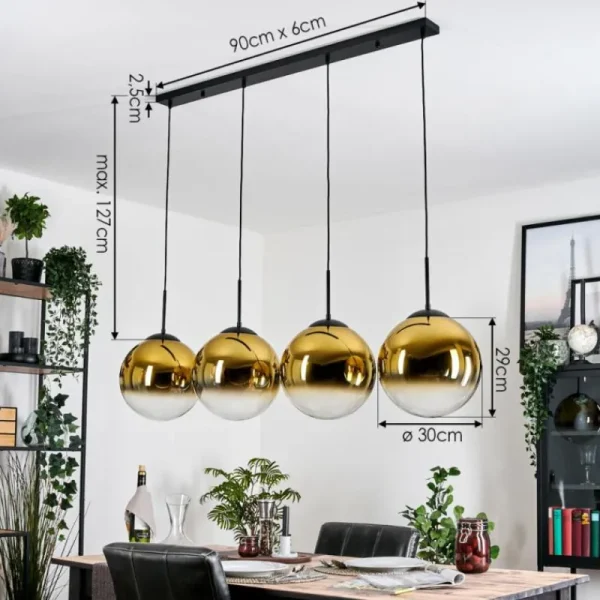 hofstein Gastor Suspension, Boule lumineuse, Suspension Or, Clair, 4 lumières* Lampes En Verre