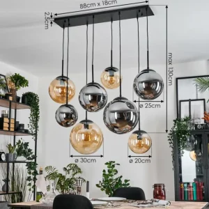 hofstein Gastor Suspension, Boule lumineuse, Suspension Ambre, Fumé, 8 lumières* Lampes Modernes
