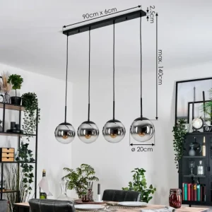 hofstein Gastor Suspension, Boule lumineuse, Suspension Chrome, Fumé, 4 lumières* Lampes Modernes