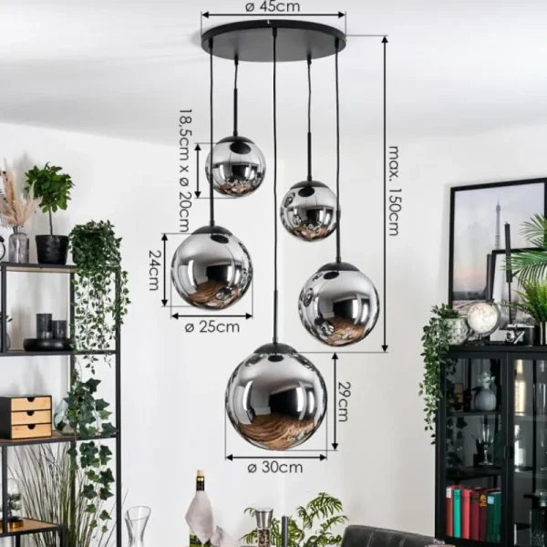 hofstein Gastor Suspension, Boule lumineuse 45 cm Noir, 5 lumières* Lampes Modernes