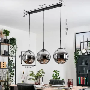 hofstein Gastor Suspension, Boule lumineuse, Suspension Chrome, Fumé, 3 lumières* Lampes Modernes