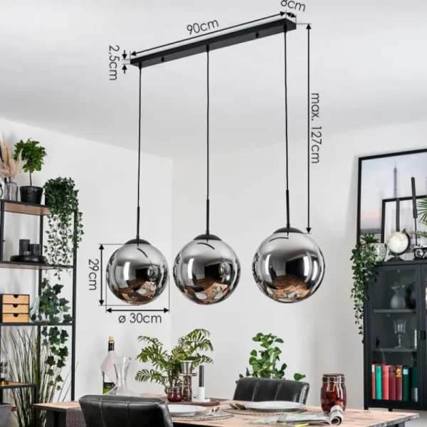 hofstein Gastor Suspension, Boule lumineuse, Suspension Chrome, Fumé, 3 lumières* Lampes Modernes