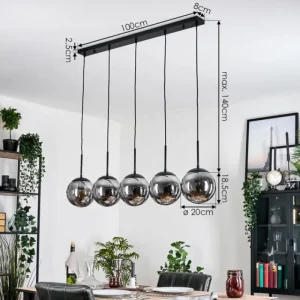hofstein Gastor Suspension, Boule lumineuse, Suspension Fumé, 5 lumières* Lampes Modernes