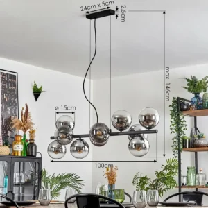 hofstein Gastor Suspension, Boule lumineuse, Suspension Chrome, Clair, Fumé, 10 lumières* Lampes Modernes