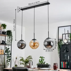 hofstein Gastor Suspension, Boule lumineuse, Suspension Ambre, Fumé, 3 lumières* Lampes Modernes