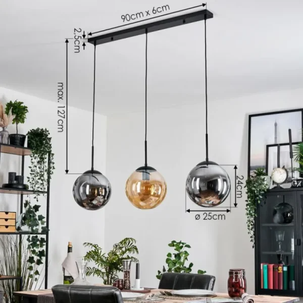 hofstein Gastor Suspension, Boule lumineuse, Suspension Ambre, Fumé, 3 lumières* Lampes Modernes
