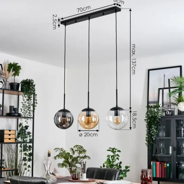 hofstein Gastor Suspension, Boule lumineuse Ambre, Clair, Fumé, 3 lumières* Lampes Modernes
