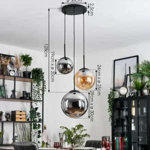 hofstein Gastor Suspension, Boule lumineuse 30 cm Ambre, Fumé, 3 lumières* Lampes Modernes