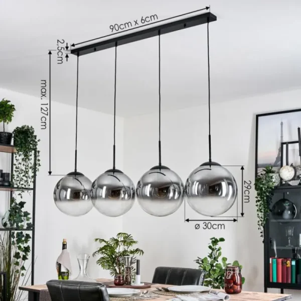 hofstein Gastor Suspension, Boule lumineuse, Suspension Clair, Fumé, 4 lumières* Lampes Modernes