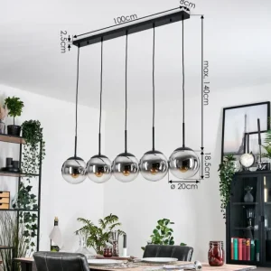 hofstein Gastor Suspension, Boule lumineuse, Suspension Chrome, Clair, Fumé, 5 lumières* Lampes Modernes