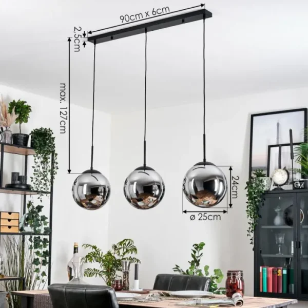 hofstein Gastor Suspension, Boule lumineuse Noir, 3 lumières* Lampes Modernes