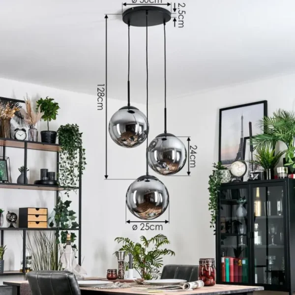 hofstein Gastor Suspension, Boule lumineuse 30 cm Fumé, 3 lumières* Lampes Modernes