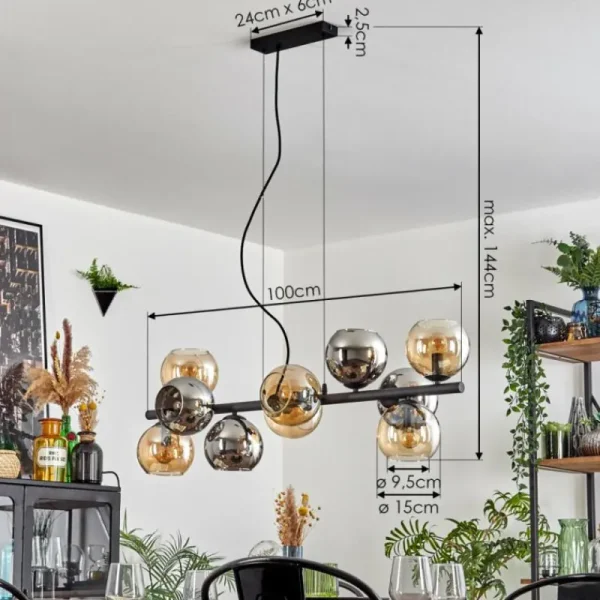 hofstein Gastor Suspension, Boule lumineuse, Suspension Ambre, Chrome, Fumé, 10 lumières* Lampes Modernes