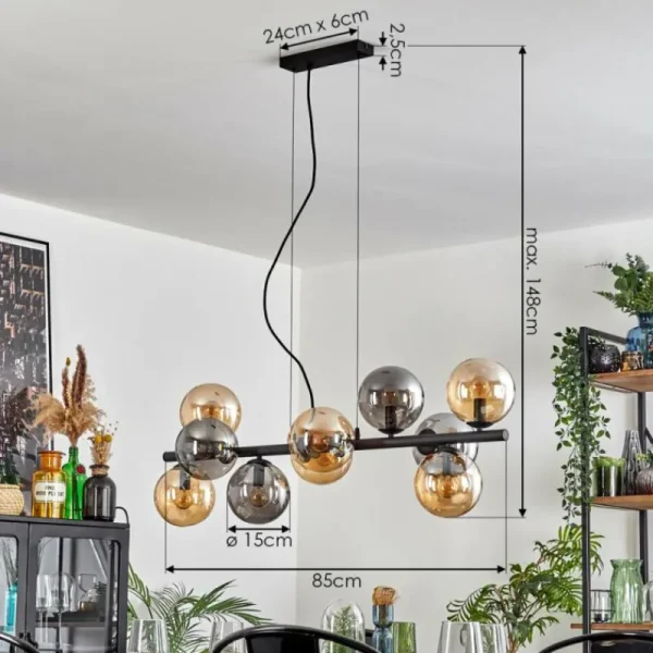 hofstein Gastor Suspension, Boule lumineuse, Suspension Ambre, Fumé, 10 lumières* Lampes Modernes