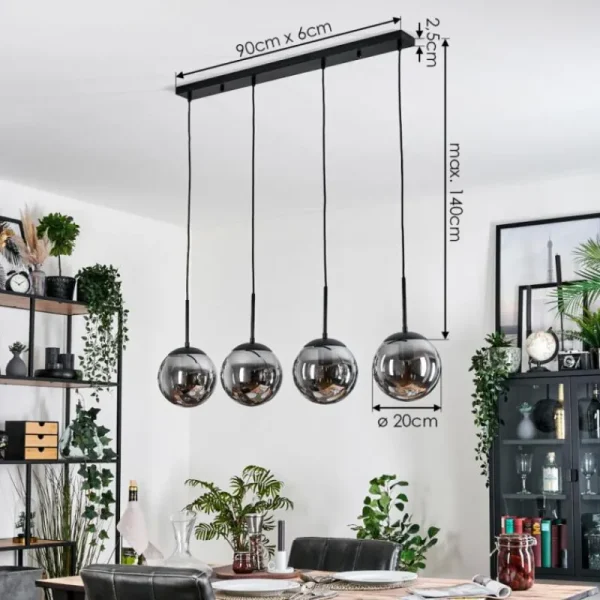hofstein Gastor Suspension, Boule lumineuse, Suspension Fumé, 4 lumières* Lampes Modernes